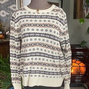 J. Crew Cream and Gray Patterned Sweater
